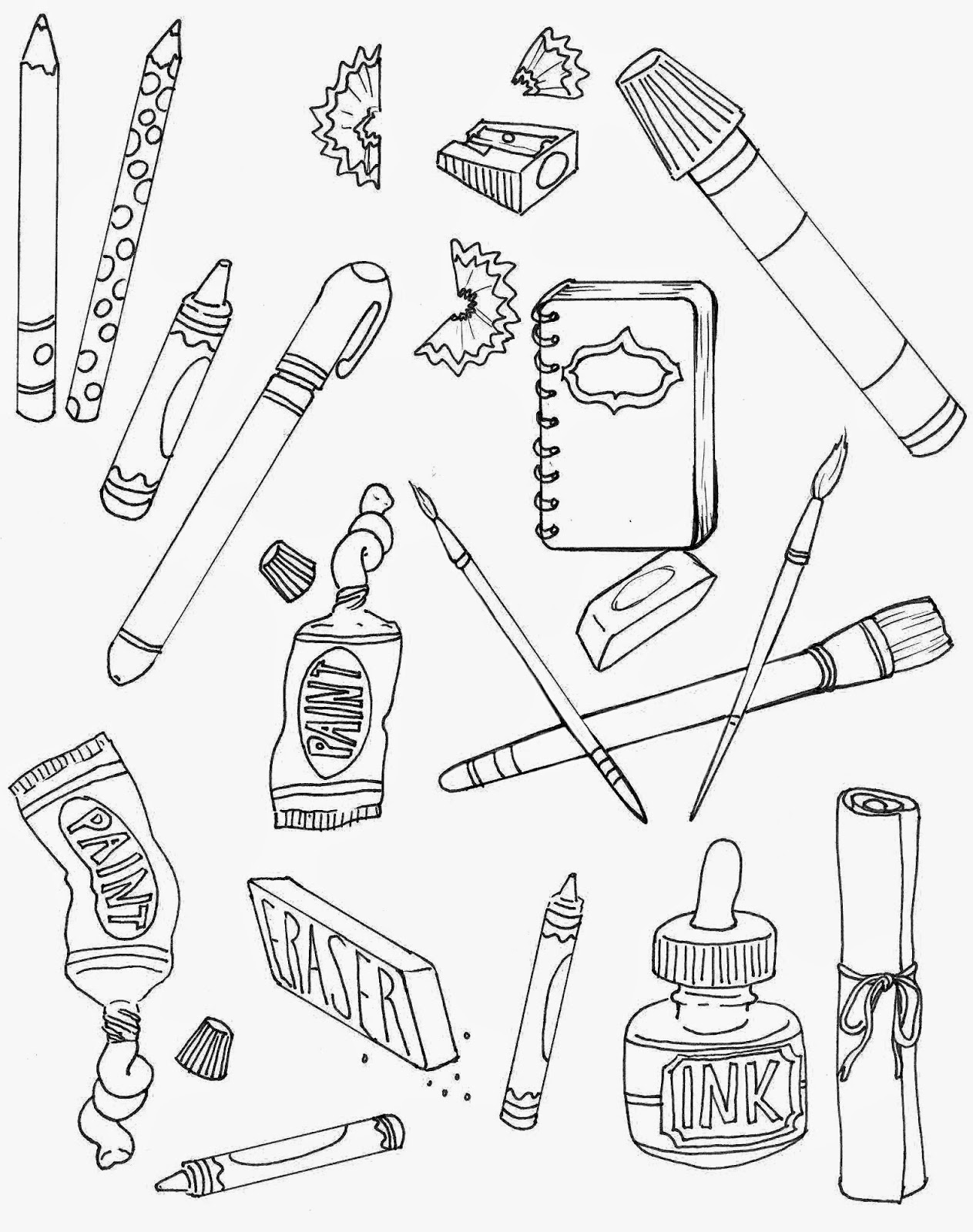 Sunday Fun Art Supplies Coloring Page