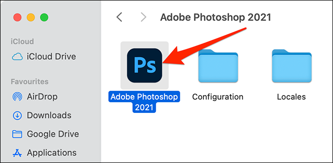 Photoshop في مجلد تطبيقات Mac