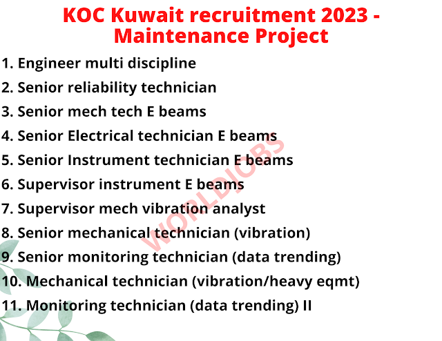 KOC Kuwait recruitment 2023 - Maintenance Project