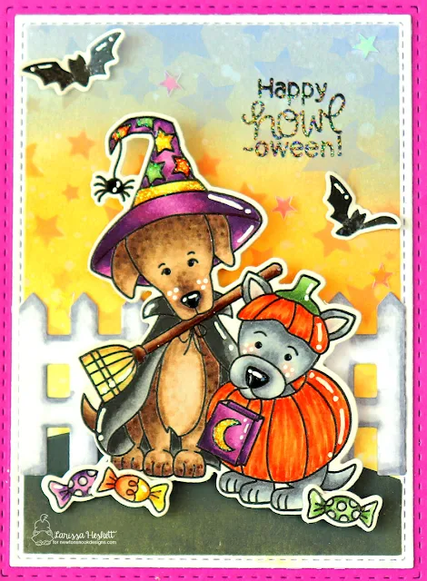 Happy Howl-Oween Card by Larissa Heskett for Newton's Nook Designs using Happy Howl-Oween Stamp and Die Set, Fence Die, Cascading Stars Stencil and Grass & Hills Stencil 