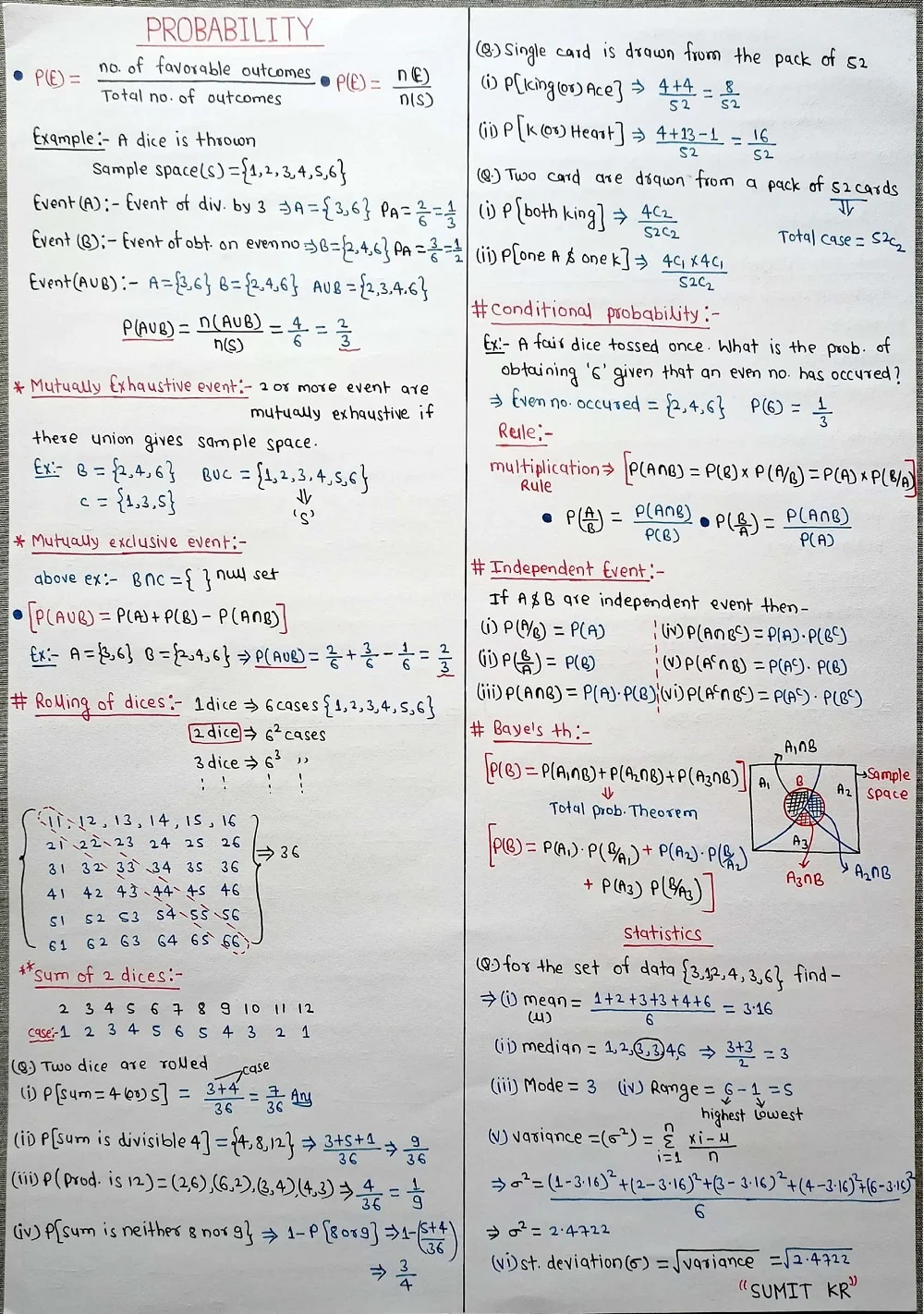 Math Formula - Short Notes 📚