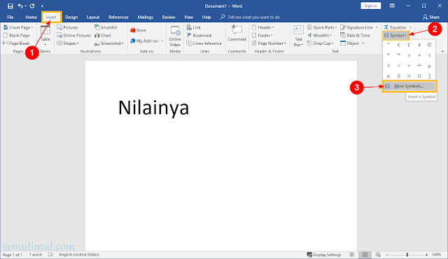 cara membuat simbol kurang lebih di word