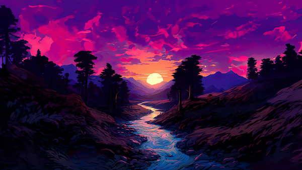 Beautiful Nature Landscape Sunset Valley generated by miidjourney ai