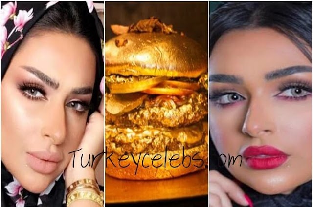 Amal Al Ansari makes a fuss by eating a burger in gold .