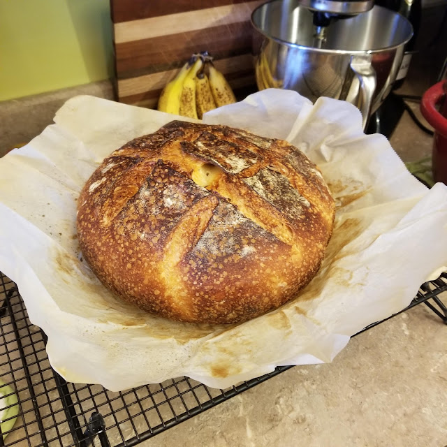 Sourdough boule fresh from the oven.