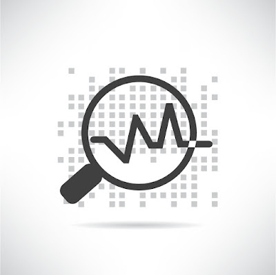 A graphic of a magnifying glass held over data