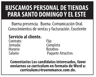 #Empleo Buscamo personal para tienda Santo Domingo y el Este Envia tu CV