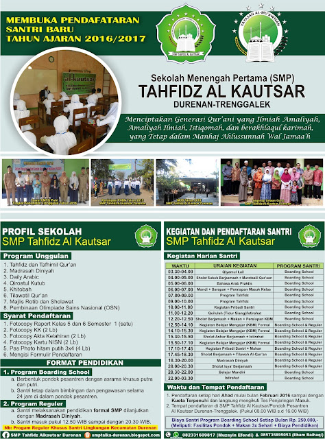 Penerimaan Santri Baru SMP Tahfidz Al Kautsar Durenan Angkatan Ke-II