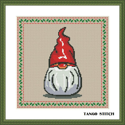 Gnome cross stitch Christmas ornament pattern - Tango Stitch