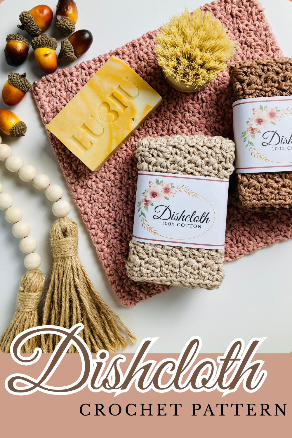 a pinterest pin showing fall crochet dishcloths crocheted in the bud stitch