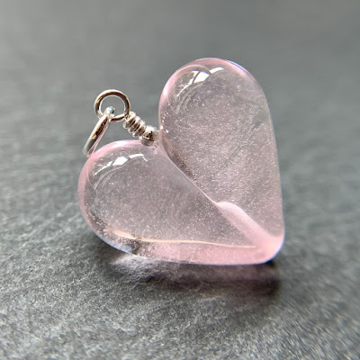 Handmade lampwork glass heart bead pendant by Laura Sparling made with CiM Pink Dogwood