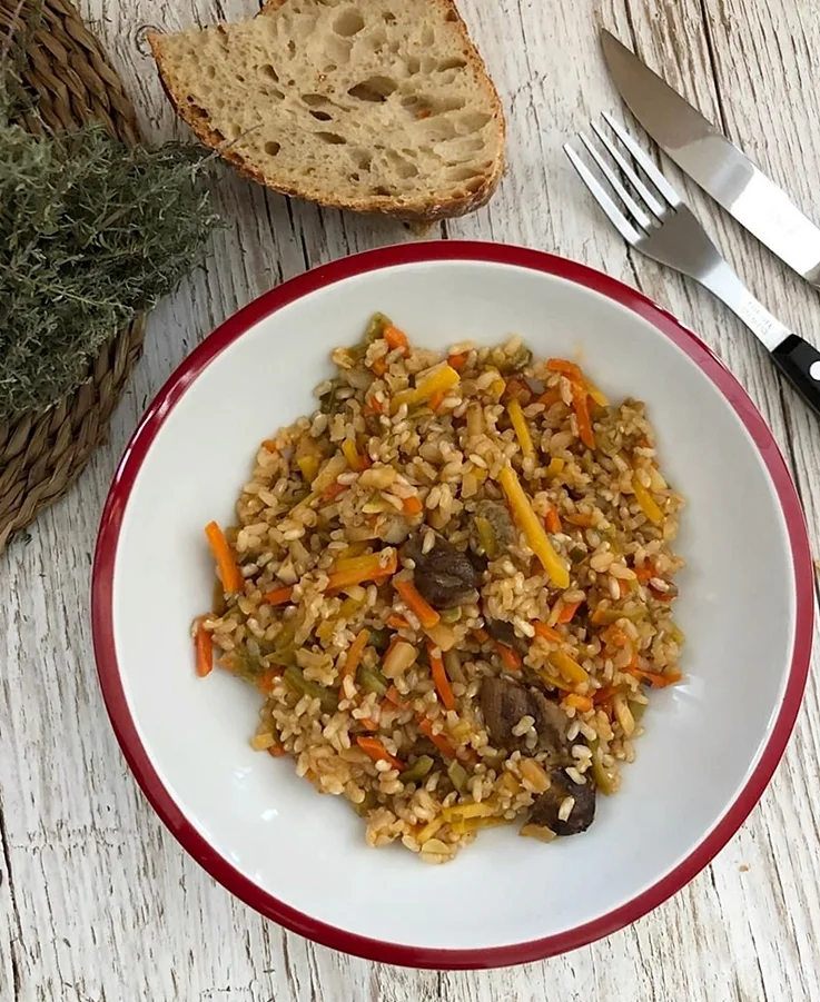 Arroz integral con verduras y setas