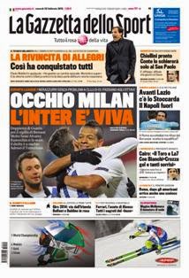 La Gazzetta dello Sport del 22 Febbraio 2013 | ISSN 1120-5067 | TRUE PDF | Quotidiano | Sport
La Gazzetta dello Sport è un quotidiano sportivo italiano, con sede a Milano. Insieme al Corriere dello Sport - Stadio e Tuttosport, è uno dei tre principali giornali sportivi d'Italia. È il primo quotidiano sportivo per numero di lettori nell'Italia centro-settentrionale, ed uno dei maggiori quotidiani italiani per tiratura e diffusione.