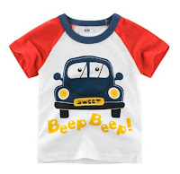 jual kaos anak laki warna putih tema mobil