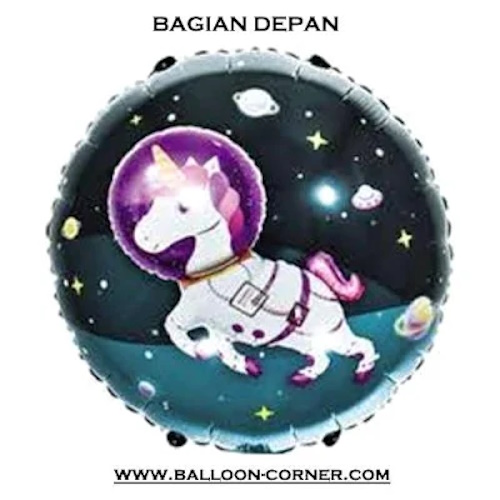 Balon Foil Bulat Space Unicorn (2 in 1)