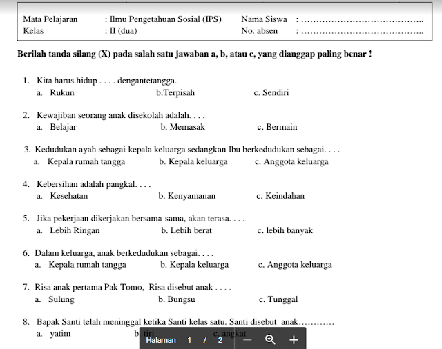 Download Soal UAS/UKK Semester 2 Keas 1 Sampai 6 MI