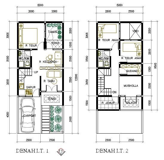 Denah Rumah Minimalis 5x9.5 Meter 2 Lantai | Desain Denah 