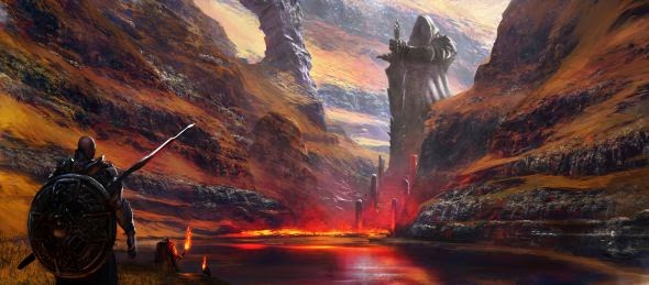 Grosnez deviantart illustrations fantasy science fiction Torchlight procession