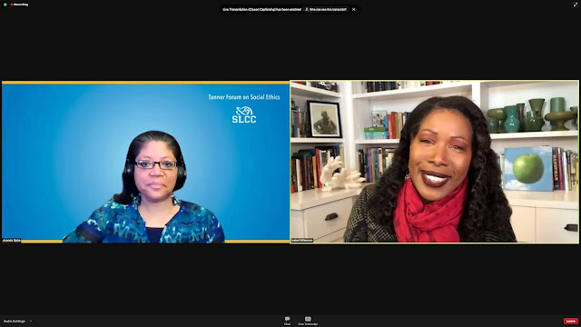 Left- Ananda Spike, SLCC Assistant Professor and Q&A Moderator   Right- Isabel Wilkerson, Author and Tanner Forum Guest Speaker.