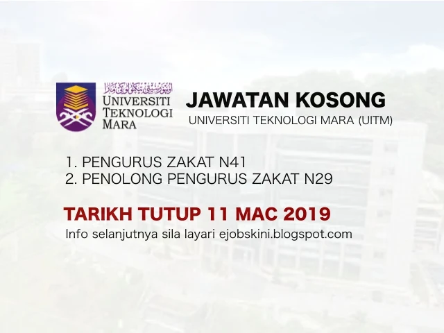 Jawatan Kosong Universiti Teknologi Mara (UiTM) Mac 2019