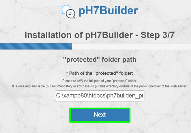 ph7builder installation protected folder path