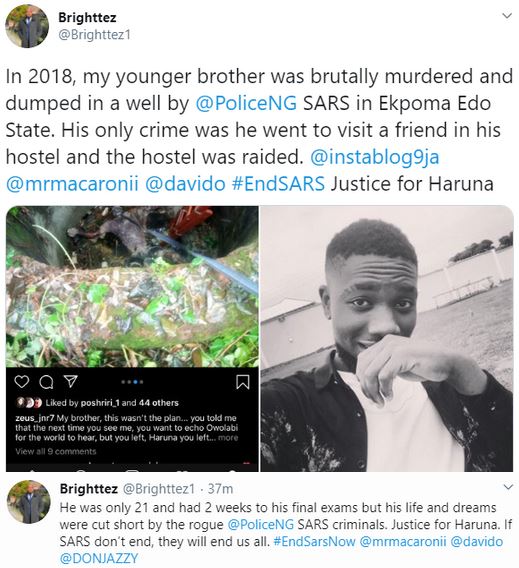 Nigerian Man Tells Sad Story Of How His Brother Was Killed By SARS Officers In 2018