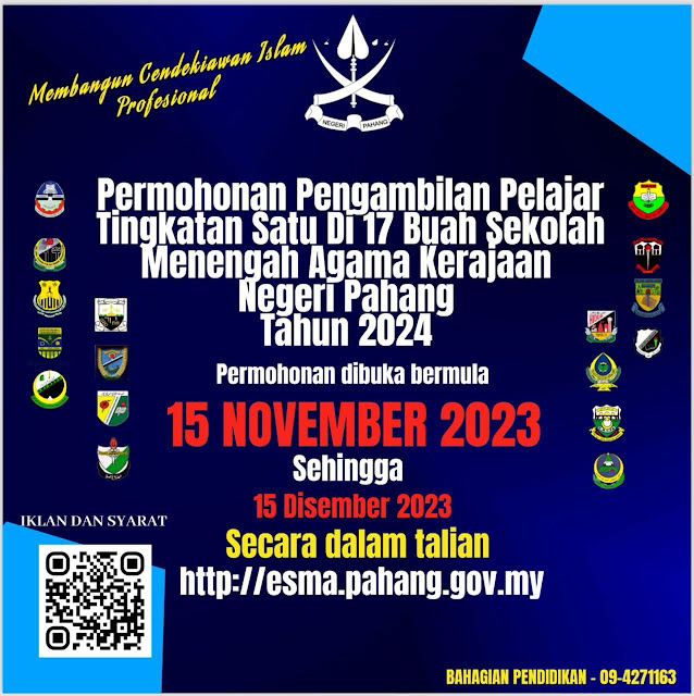 Permohonan Online Tingkatan 1 Sekolah Menengah Agama Negeri Pahang (SMAN) Tahun 2024