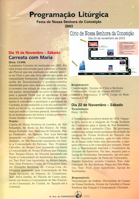 PROGRAMA DA FESTA DE NOSSA SENHORA DA CONCEIÇÃO – 2003 – Santarém – Pará - Brasil