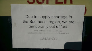 Sign: due to supply shortage in the southeast region we are temporarily out of fuel.