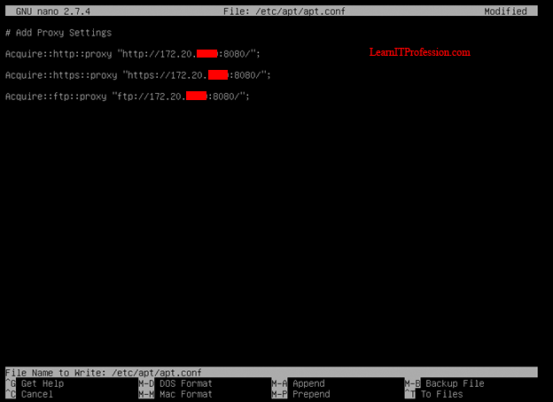 how configure internet proxy settings for debian