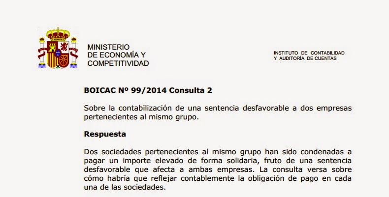 BOICAC 99 Consulta 2: Sentencia desfavorable que obliga a dos empresas del mismo grupo