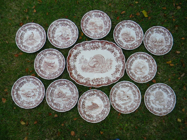  Circa 1930's Copeland Spode Brown Transferware 13 Piece Dinnerware Set