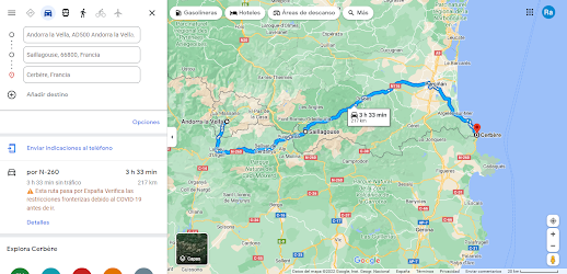 Viaje ruta en moto Google Maps: Andorra la Vella – Saillagouse – Cerbère