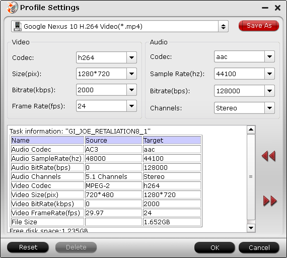 Nexus 10 video settings