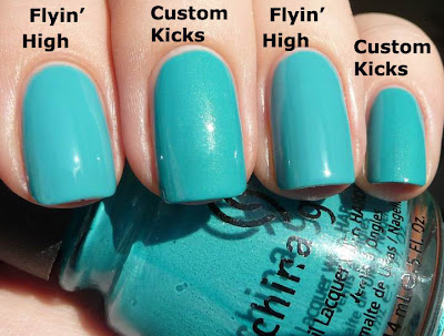 China Glaze Flyin’ High versus Custom KicksNail Art Design Gallery