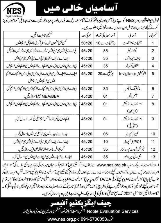 New Jobs in Noble Evaluation Services NES 2021 (Age 20-50)  NES Jobs in KPK Noble Evaluation Services Pakistan by www.newjobs.pk