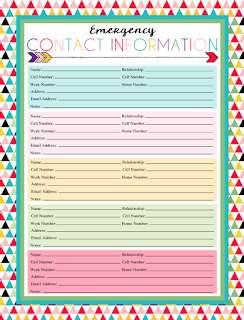 Free Printable Emergency Contact Sheet | A series of over 30 free organizational printables from ishouldbemoppingthefloor.com | Three Designs & Instant Downloads