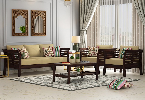 Sofa gỗ phòng khách phù hợp với phòng có diện tích thoáng rộng