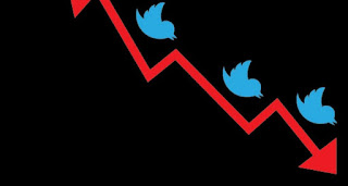 Flecha roja hacia abajo con el logo de twitter