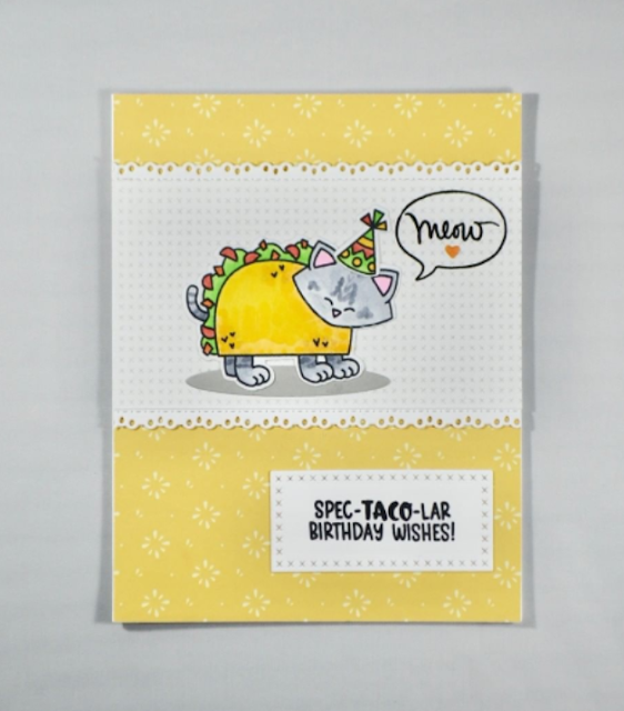 Spec-TACO-lar birthday wishes by Kristi features Newton Loves Tacos by Newton's Nook Designs;#inkypaws, #birthdaycards, #catcards, #cardmaking