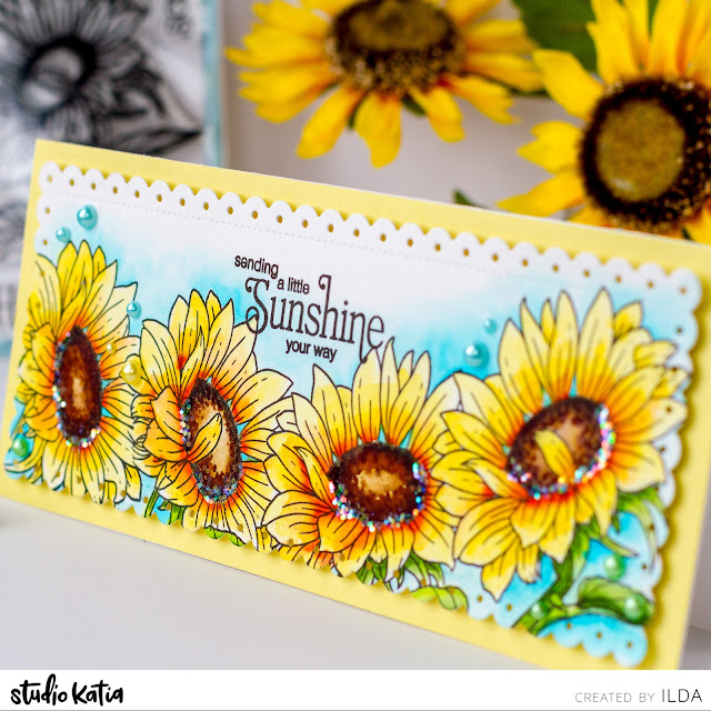 Sunflowers, Sunshine, Studio Katia,Support Ukraine, Blog Hop,Card Making, Stamping, Die Cutting, handmade card, ilovedoingallthingscrafty, Stamps, how to,Karin Brush Marker Pro, Hope Collection