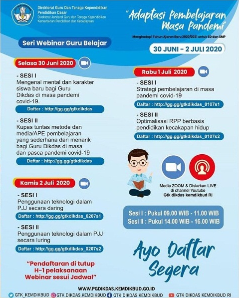 Jadwal Link Seri Webinar Guru Belajar Adaptasi Pembelajaran Masa Pandemi