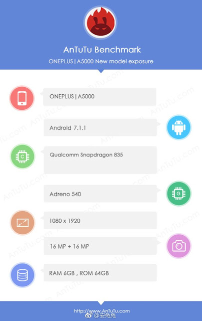 OnePlus 5 specs leaked via AnTuTu, 16MP Dual Camera and 6GB RAM confirmed