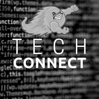 Tech Connect Podcast Logo - Comet with Tech Connect Text over screenshot of lines of code.