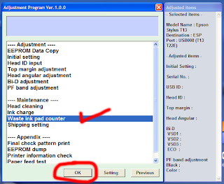 Reset Epson T13x dan T121x