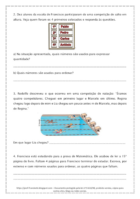 Atividades 1 de Matemática 4º ano - Alinhadas à BNCC