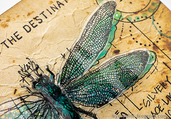 Layers of ink - Stitched Dragonfly Notebook Tutorial by Anna-Karin Evaldsson. Dimensional dragonfly.