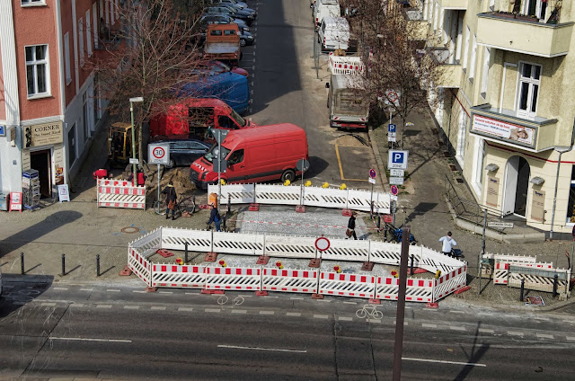 Baustelle Greifswalder Str. / Christburger Str., Straßenbauarbeiten, 10405 Berlin, 02.04.2014