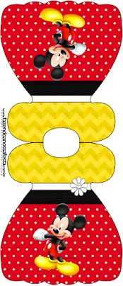 Mickey in Yellow, Zigzag and Red Background: Free Printable Invitations.