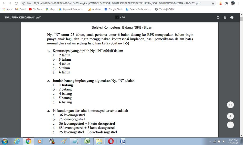 Contoh soal tes P3K kebidanan dan kunci jawaban - antapedia.com